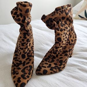 Bebe faux leather suede leopard print bootie